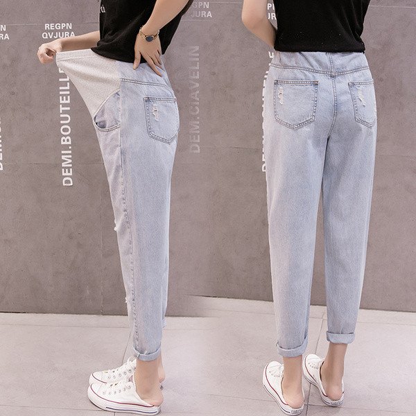 Új modell hosszú női farmer szakadt motívumokkal kismamáknak