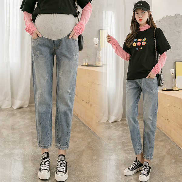 Naujas moteriškų džinsinių kelnių modelis nėščiosioms