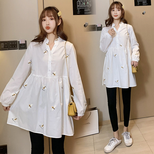 Naujo modelio moteriški marškinėliai balti nėščiosioms