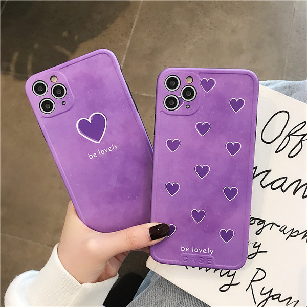 Калъф за Iphone 11 Pro Max в лилав цвят и сърца - два модела