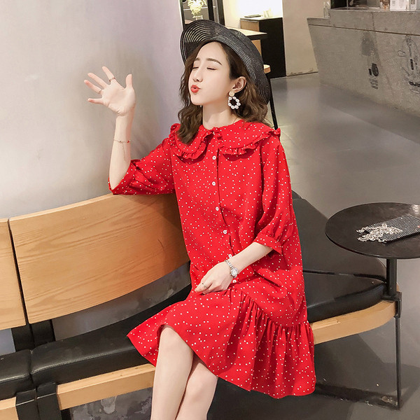 Naiste kleit rasedatele nööpide ja pikkade varrukatega