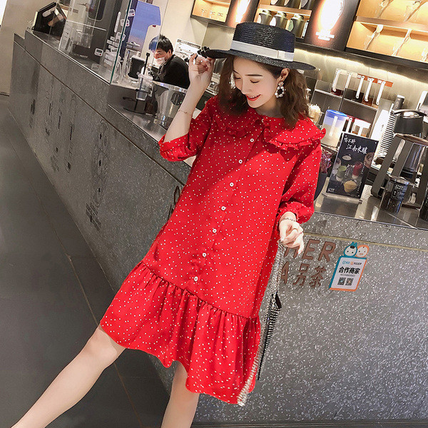 Naiste kleit rasedatele nööpide ja pikkade varrukatega