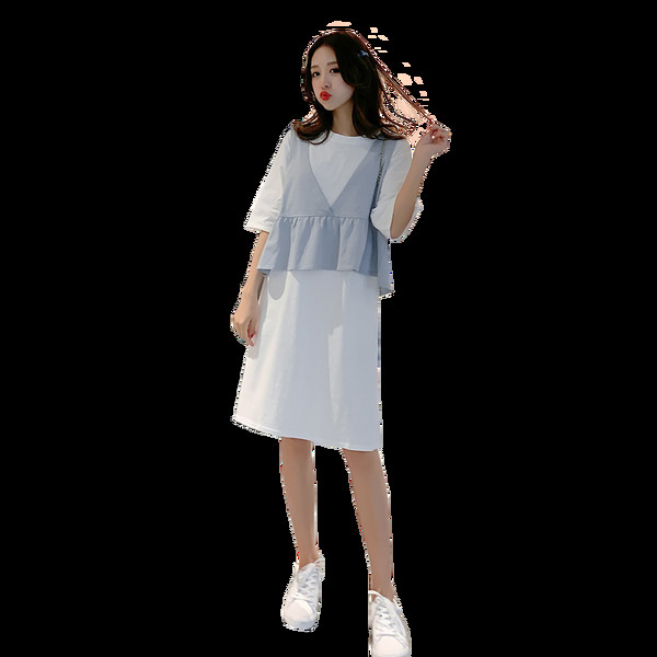 Kétrészes női szett kismamáknak kék és sárga színben