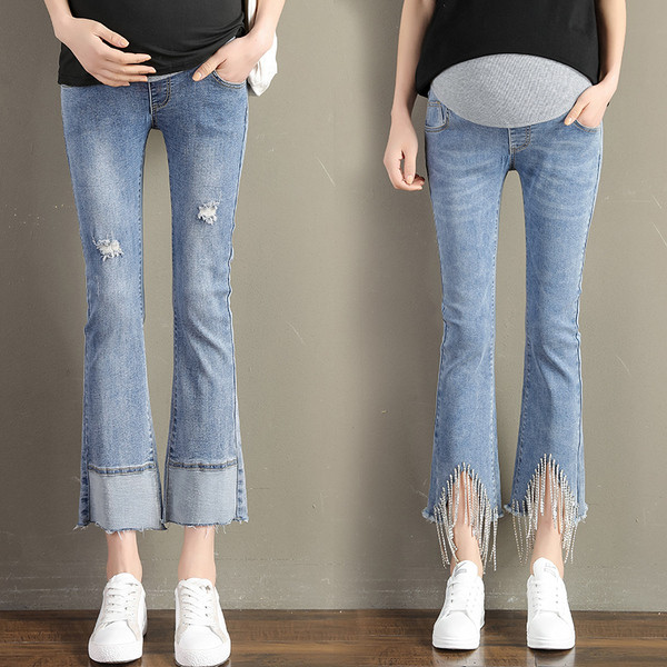 Jauns sieviešu džinsu modelis grūtniecēm ar saplēstiem motīviem - vairāki modeļi