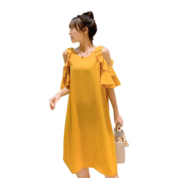 Paljaste õlgadega naiste kleit rasedatele