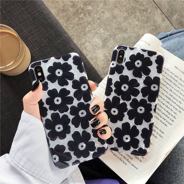 Silikona maciņš priekš iPhone X/XS ar melniem ziediem