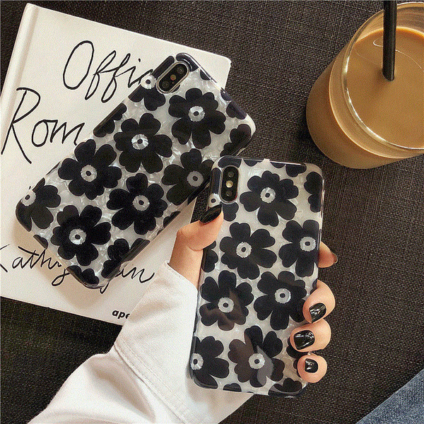 Silikona maciņš priekš iPhone X/XS ar melniem ziediem