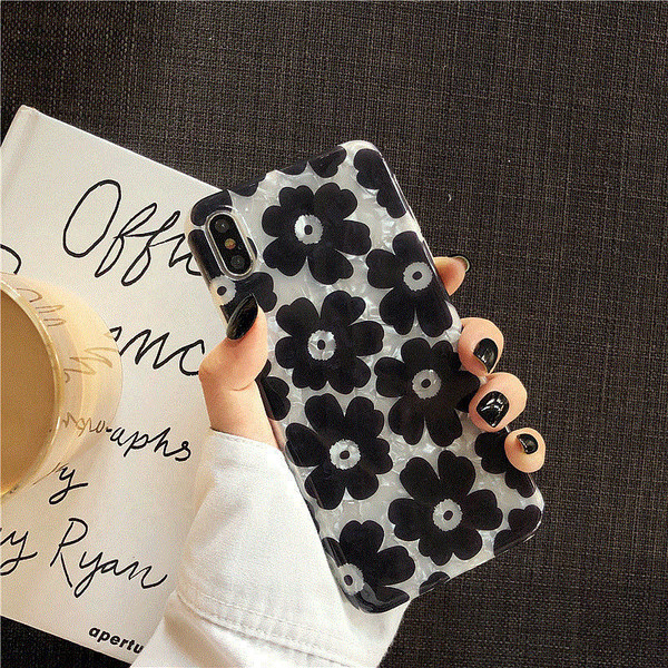 Silikona maciņš priekš iPhone X/XS ar melniem ziediem