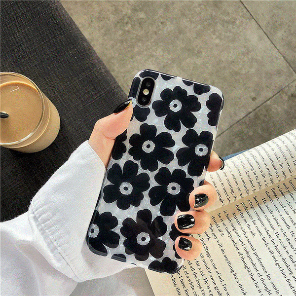 Silikona maciņš priekš iPhone X/XS ar melniem ziediem