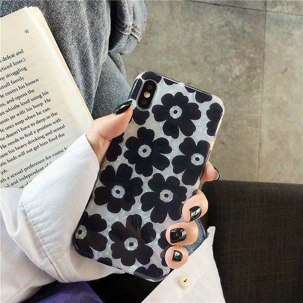 Silikona maciņš priekš iPhone X/XS ar melniem ziediem