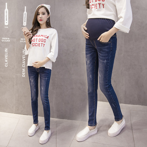 Slaida modeļa sieviešu džinsi ar augstu vidukli grūtniecēm