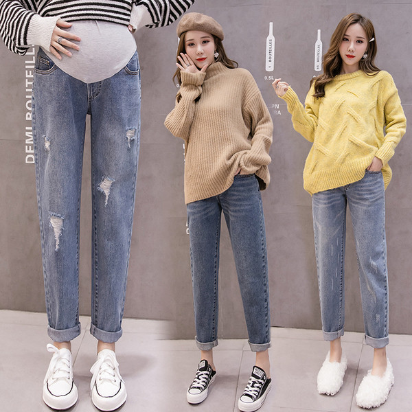 Šiuolaikiniai džinsai nėščioms moterims tiesus modelis