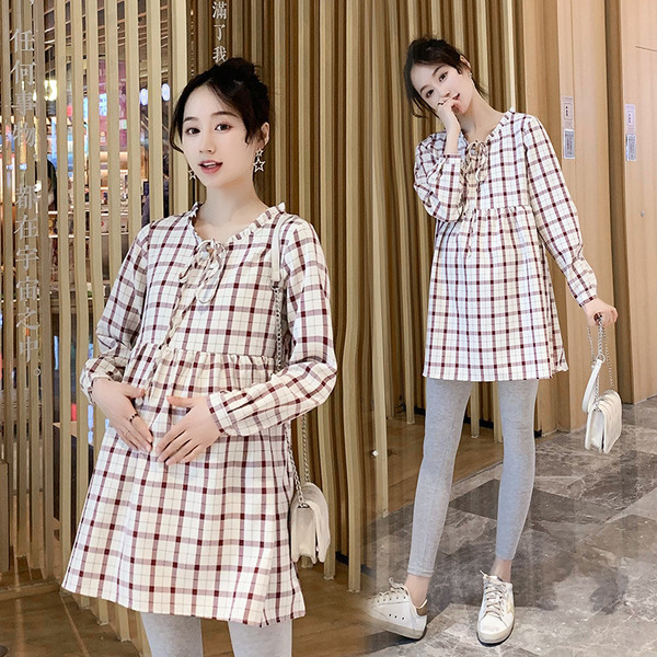 Moteriška languota tunika nėščiosioms ilgomis rankovėmis ir kaklaraiščiais