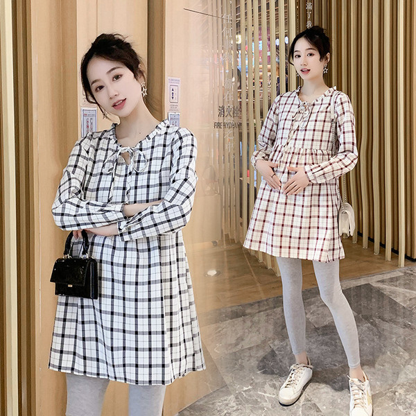 Moteriška languota tunika nėščiosioms ilgomis rankovėmis ir kaklaraiščiais