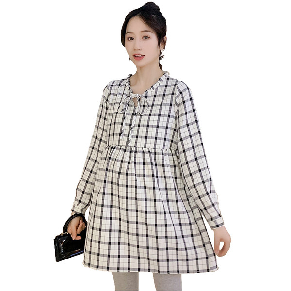 Moteriška languota tunika nėščiosioms ilgomis rankovėmis ir kaklaraiščiais