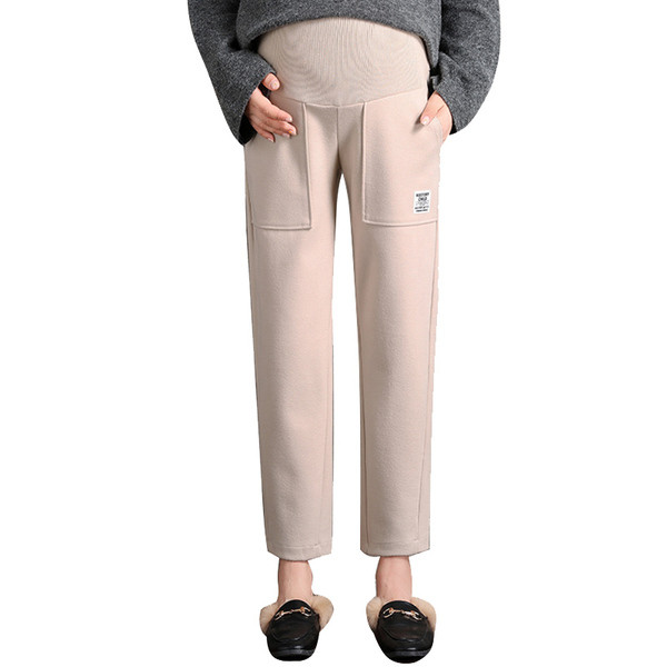 Laisvalaikio moteriškos kelnės nėščiosioms aukštu juosmeniu