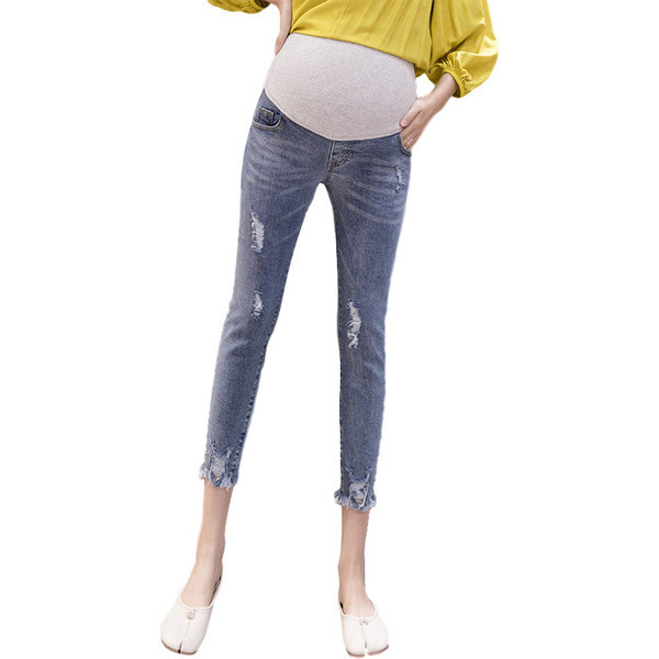 Moteriški laisvalaikio džinsai su plyštais raštais nėščiosioms