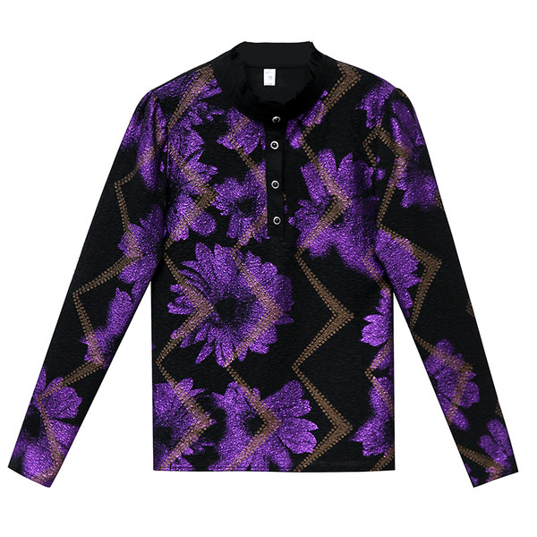 Moderns sieviešu krekls ar augstu apkakli un garām piedurknēm