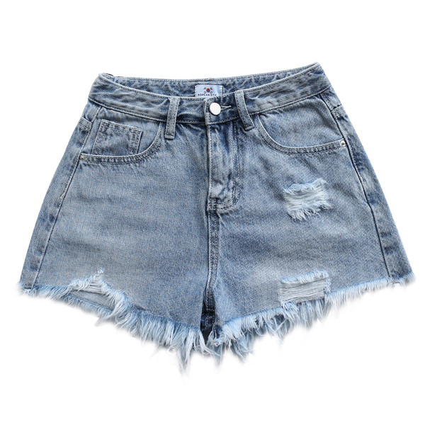 Női farmer rövidnadrág szakadt motívumokkal és övvel