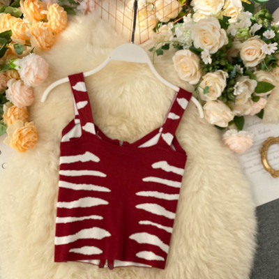 Γυναικεία ρετρό στυλ μπλούζα με φερμουάρ και φαρδιά τιραντάκια