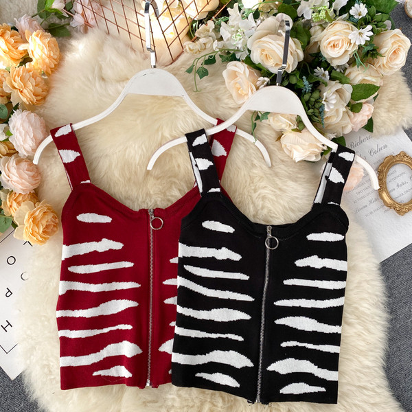 Γυναικεία ρετρό στυλ μπλούζα με φερμουάρ και φαρδιά τιραντάκια