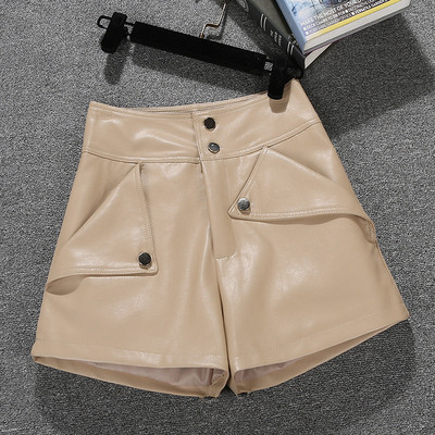 Sieviešu šorti ar augstu vidukli no eko ādas