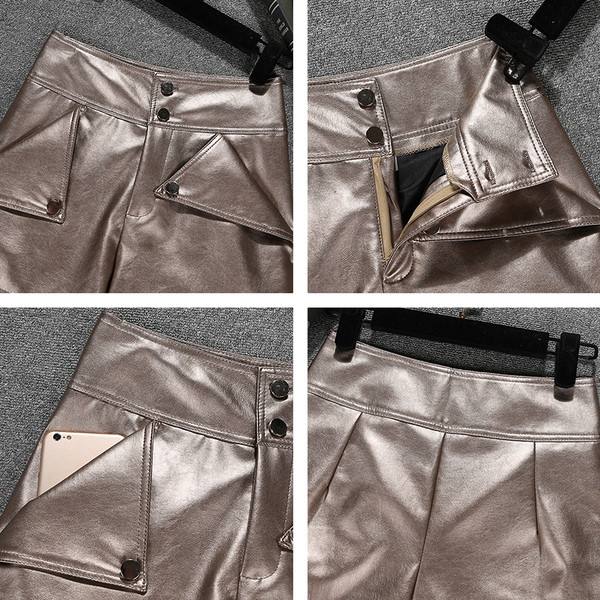 Sieviešu šorti ar augstu vidukli no eko ādas