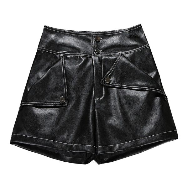 Sieviešu šorti ar augstu vidukli no eko ādas