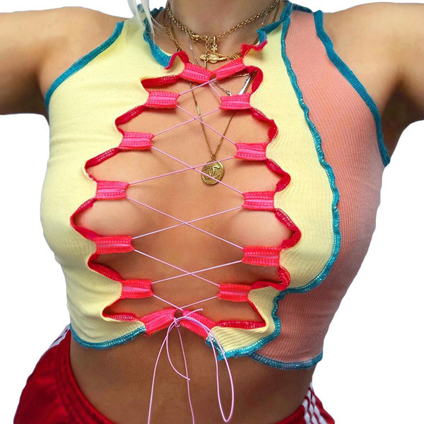 Modern női felső, mély nyakkivágással és megkötővel