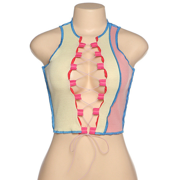 Modern női felső, mély nyakkivágással és megkötővel