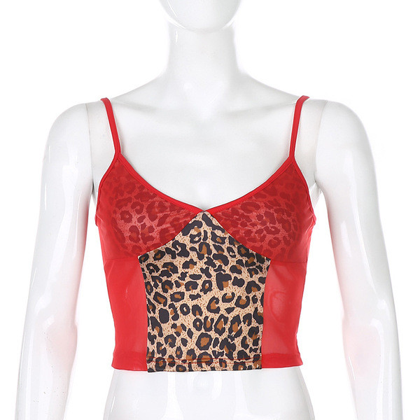 Modern női felső vékony pántokkal, mély nyakkivágással és állatmintával