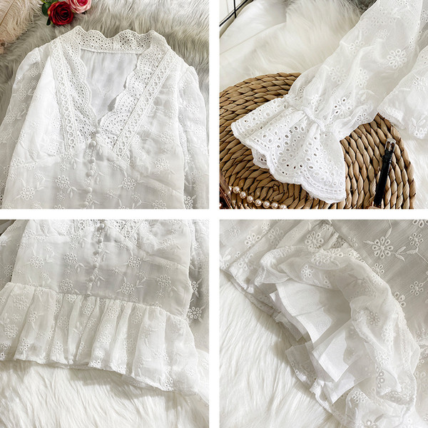 Modern női ing fehér színben - spitz nyakkivágással