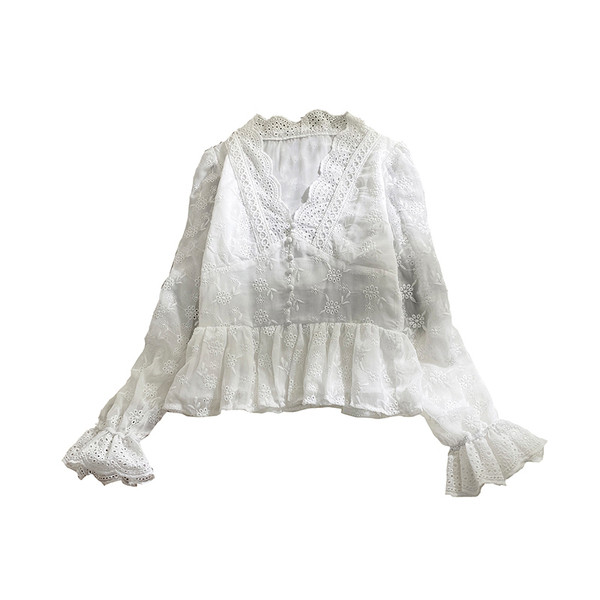 Modern női ing fehér színben - spitz nyakkivágással