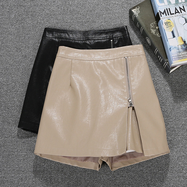 Jauna modeļa sieviešu īsās svārki-bikses no eko ādas