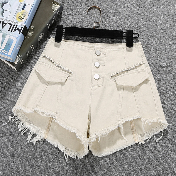 Model nou de pantaloni scurti de dama cu elemente rupte - talie inalta