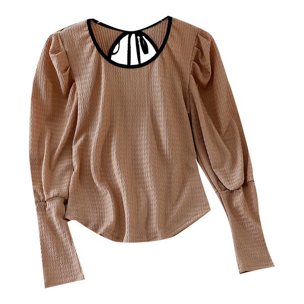 Női ing nyakkendővel és ovális nyakkivágással, fekete, barna és fehér színekben