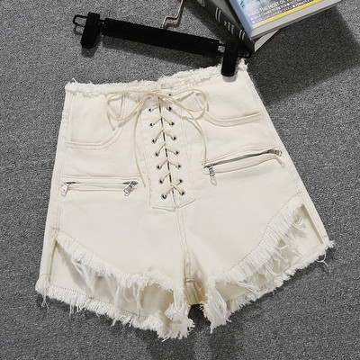 Női rövidnadrág magas derékkal, szakadt elemekkel