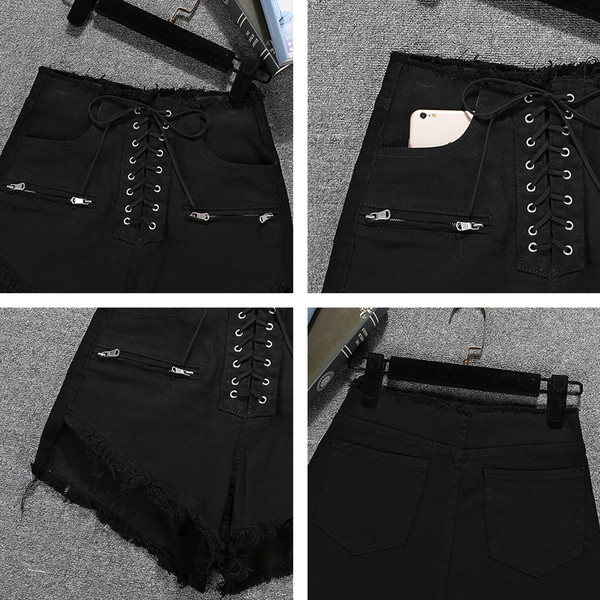 Női rövidnadrág magas derékkal, szakadt elemekkel