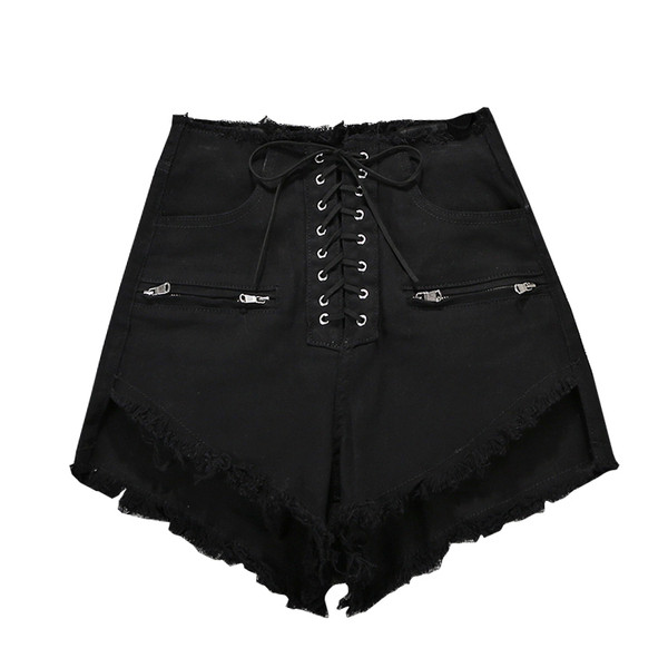 Női rövidnadrág magas derékkal, szakadt elemekkel