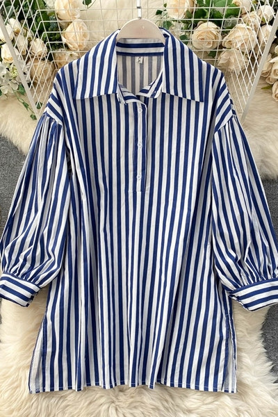 Neformāls svītrains sieviešu krekls ar klasisku apkakli