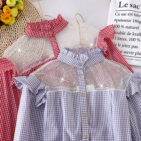 Női kockás ing gombokkal és hosszú ujjú