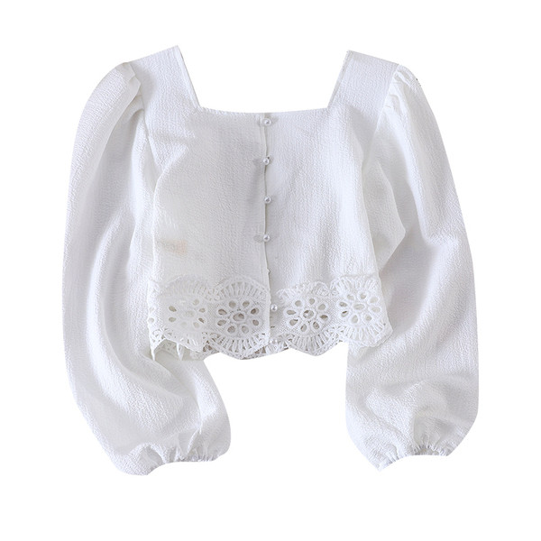 Alkalmi női rövid ing csipkével és szögletes nyakkivágással