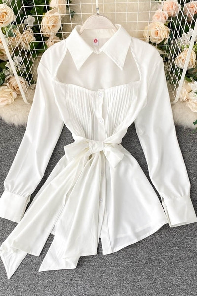 Cămașă elegantă de damă, cu guler și panglică clasice