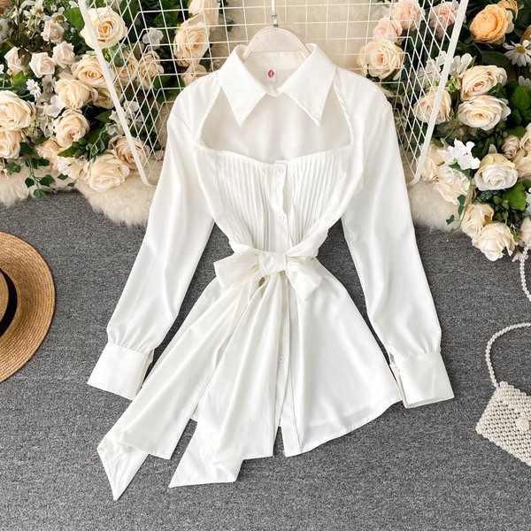 Cămașă elegantă de damă, cu guler și panglică clasice