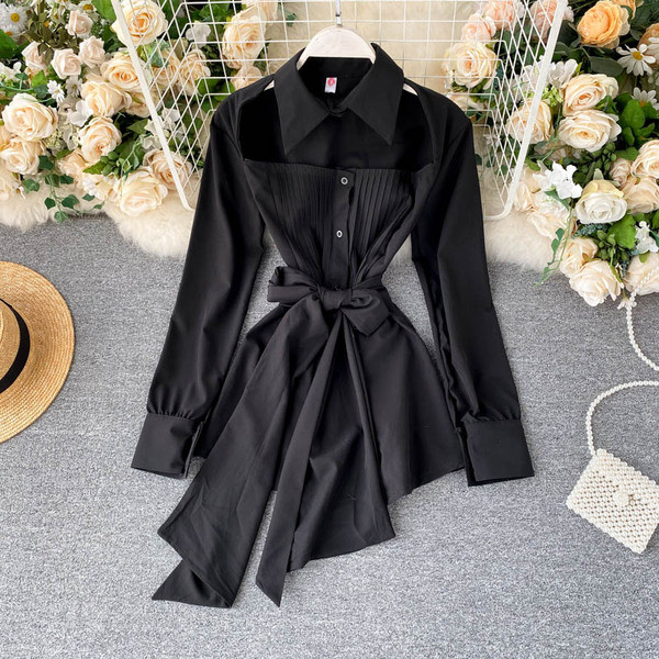 Cămașă elegantă de damă, cu guler și panglică clasice