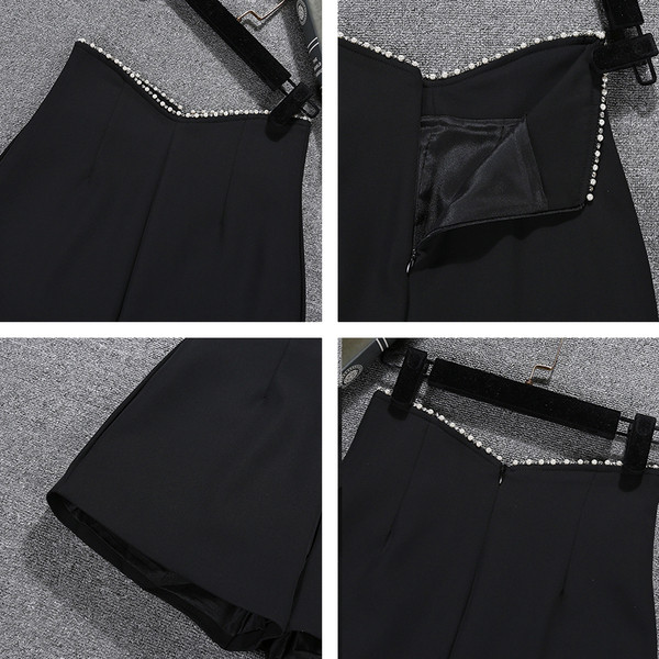 Pantaloni scurți de damă cu pietre - talie înaltă