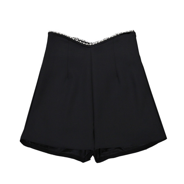 Pantaloni scurți de damă cu pietre - talie înaltă