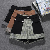 Női kockás női rövidnadrág zsebekkel - magas derék