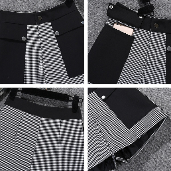 Női kockás női rövidnadrág zsebekkel - magas derék
