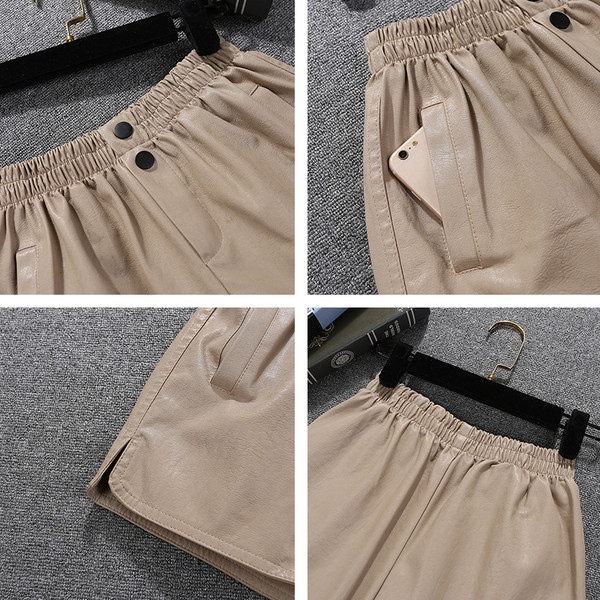 Sieviešu mākslīgās ādas šorti ar kabatām